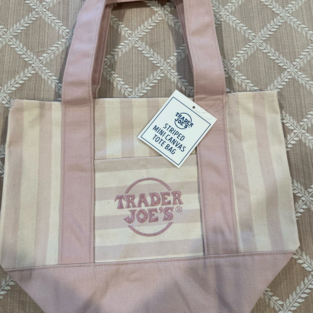Trader Joe's Pink Striped Canvas Tote